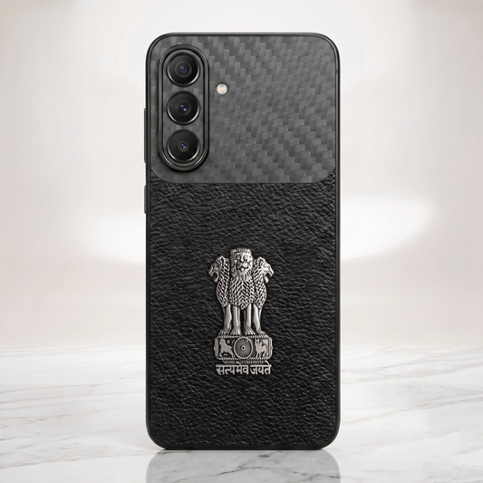 Samsung Galaxy A27 5G Satyamev Jayate Carbon Fiber Leather Hybrid Phone Case