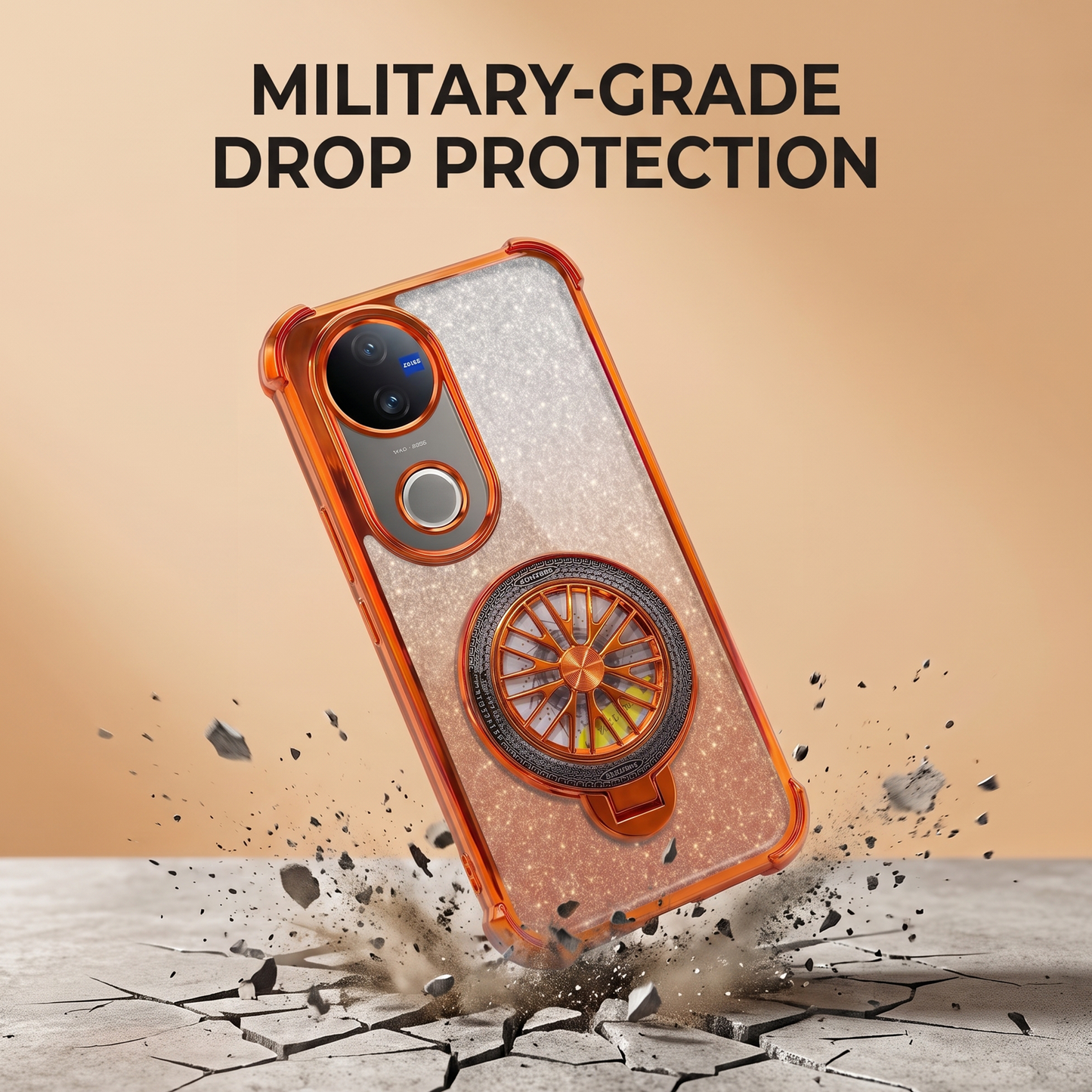 Vivo V50 5G Stress Buster Wheel Rotating Shimmer Airbag Cosmic Orange Case