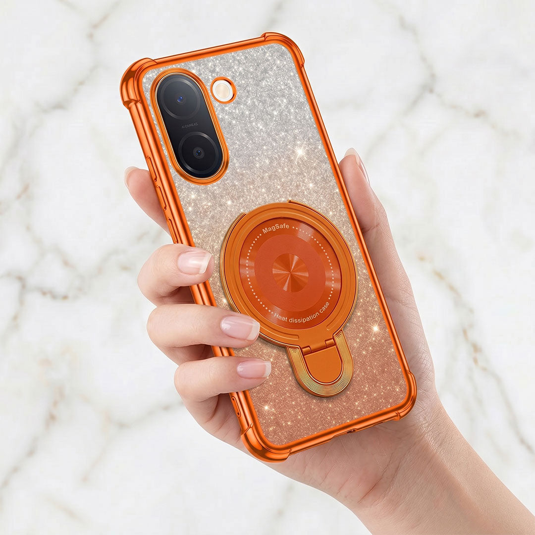 Vivo V60e 5G Invincible Bracket Ring Stand Shimmer Airbag Cosmic Orange Case