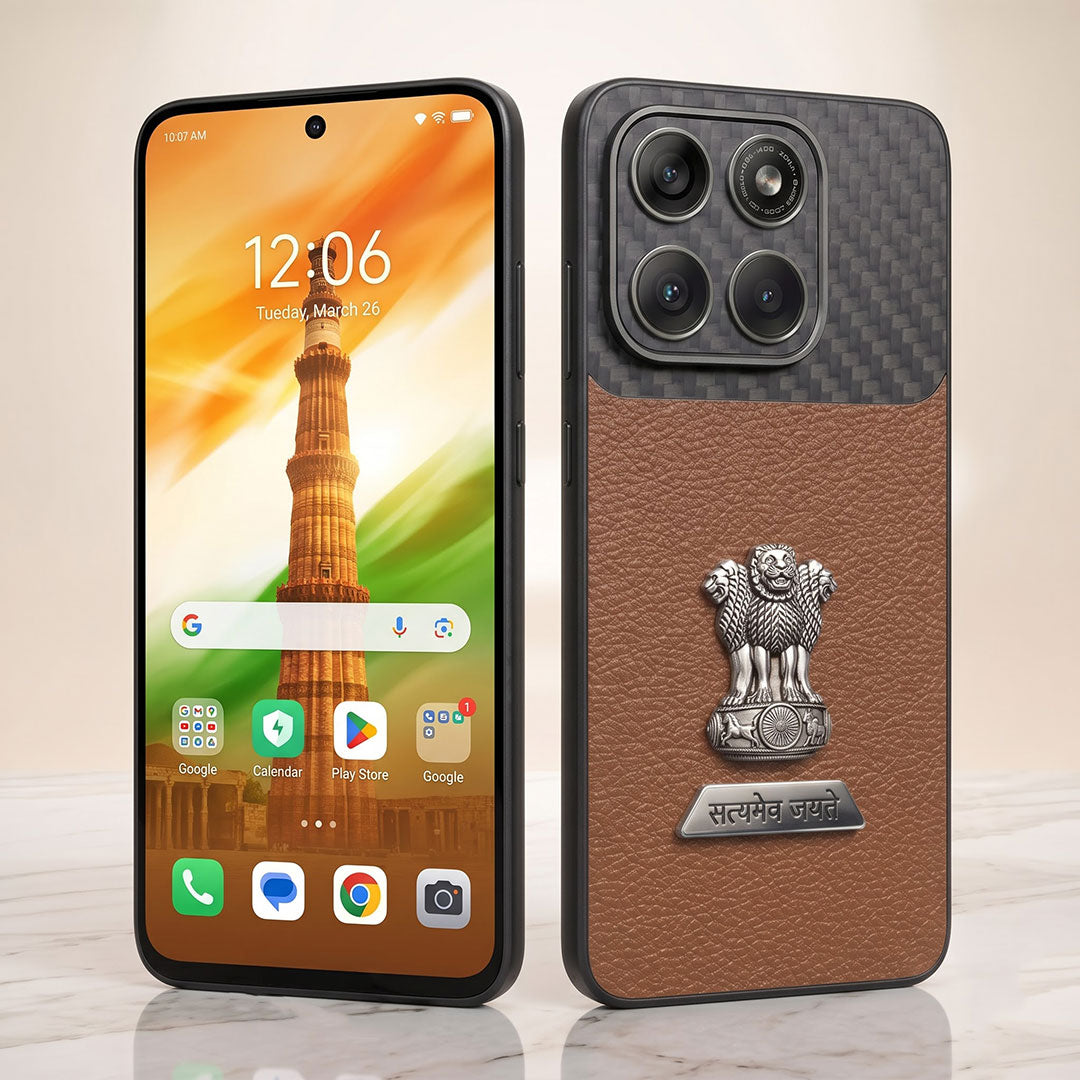Motorola Edge 60 Pro 5G Satyamev Jayate 2-in-1 Emblem Carbon Fiber Leather Phone Case