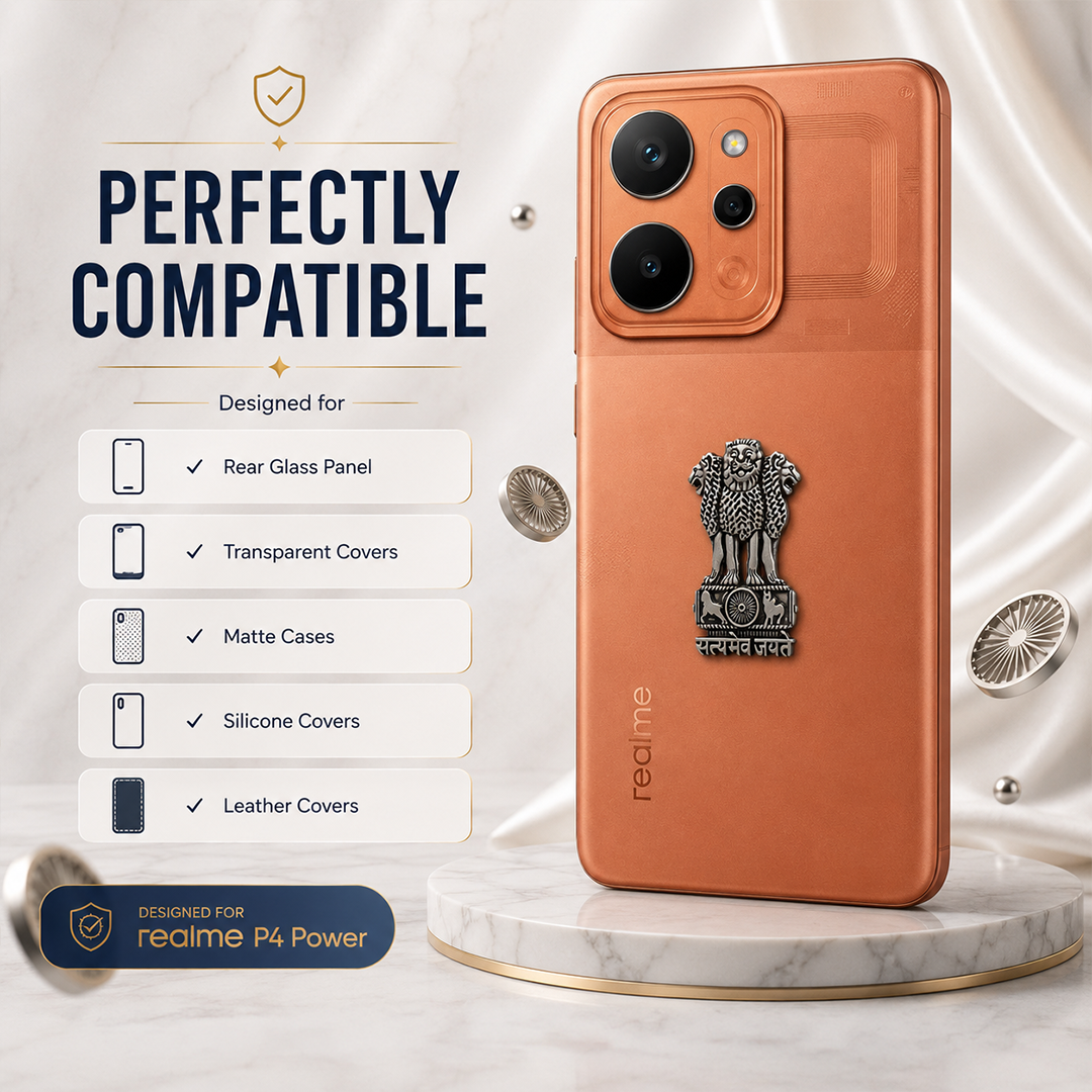 Realme P4 Power 5G Compatible Satyamev Jayate 3D Metal Emblem Sticker