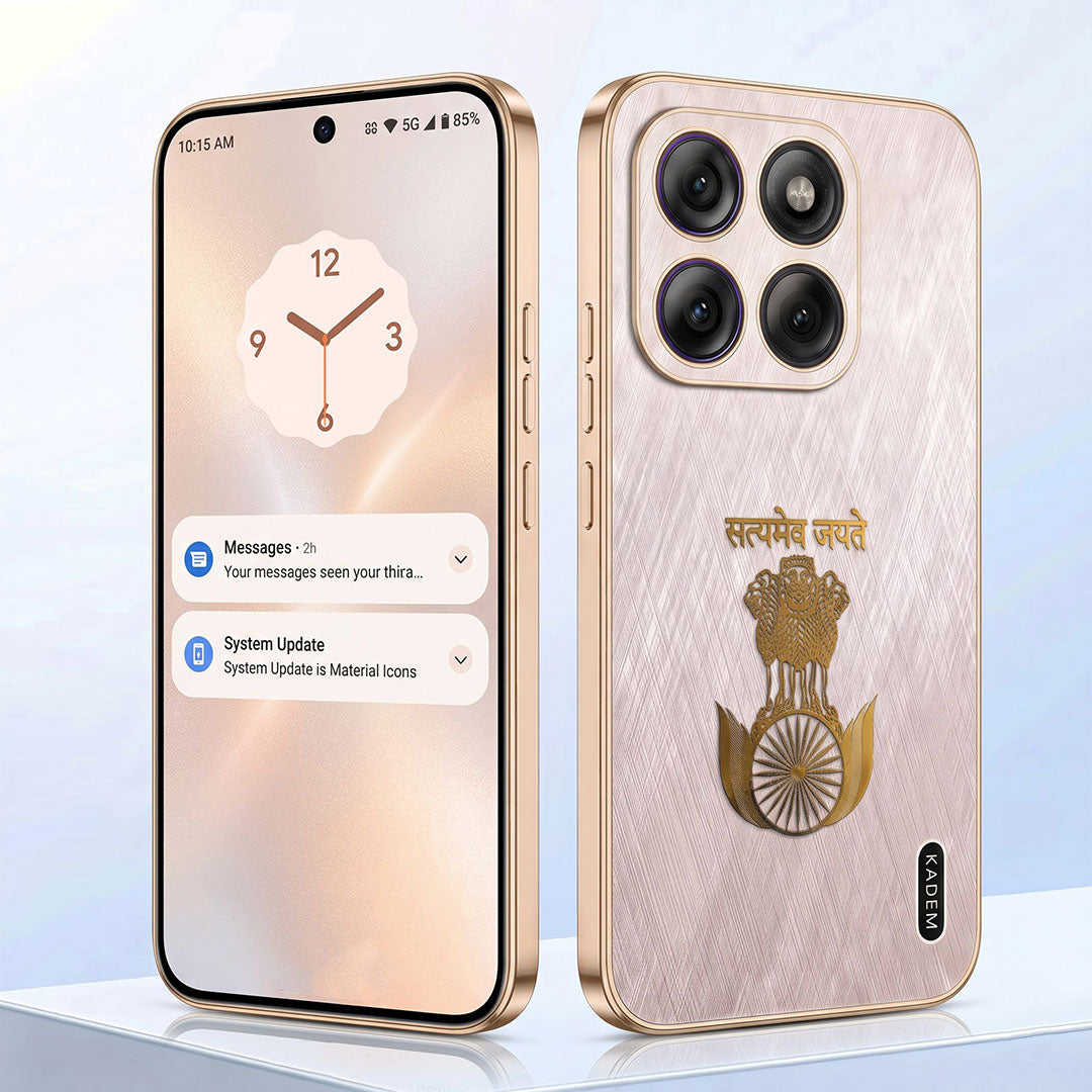 Motorola Edge 70 5G Satyamev Jayate 3D Electroplated Frame Gold Thread Pattern Hard Back Case