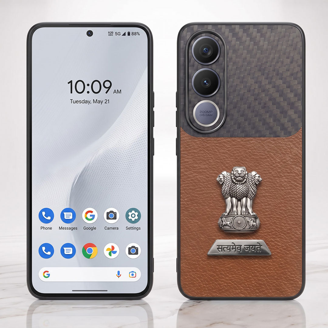 Vivo V70 FE 5G Satyamev Jayate 2-in-1 Emblem Carbon Fiber Leather Phone Case