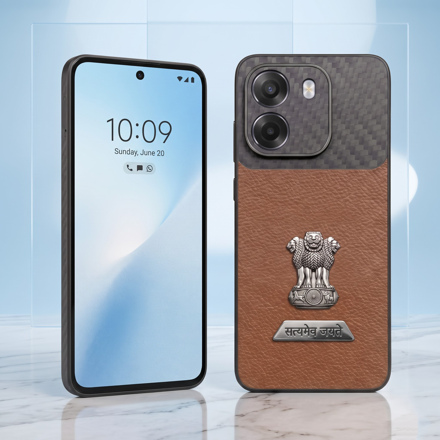 Oppo K14 5G Satyamev Jayate 2-in-1 Emblem Carbon Fiber Leather Phone Case