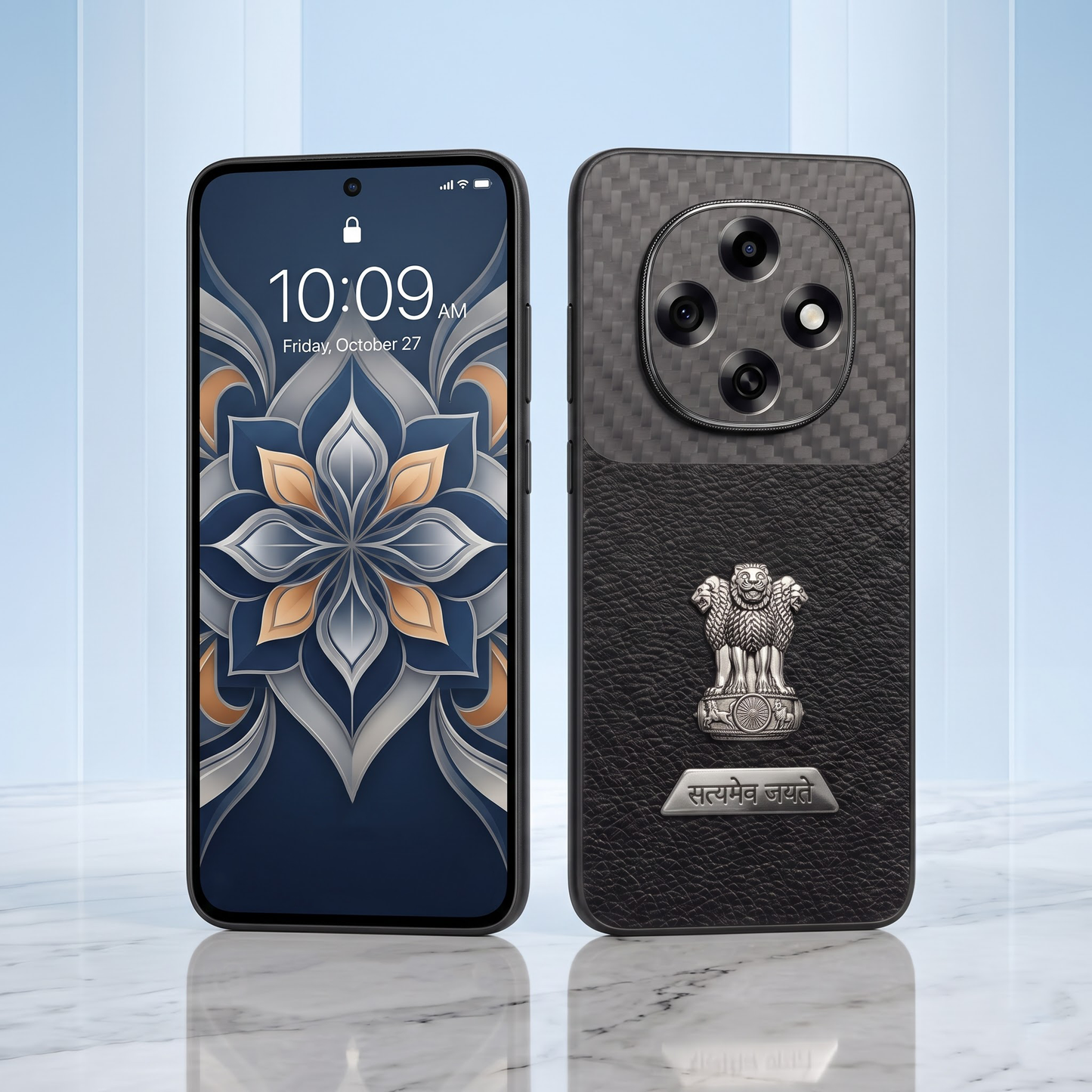 Oppo F31 Pro 5G Satyamev Jayate 2-in-1 Emblem Carbon Fiber Leather Phone Case