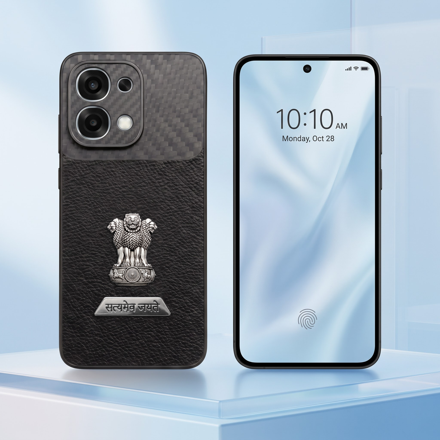 Oppo F31 5G Satyamev Jayate 2-in-1 Emblem Carbon Fiber Leather Phone Case