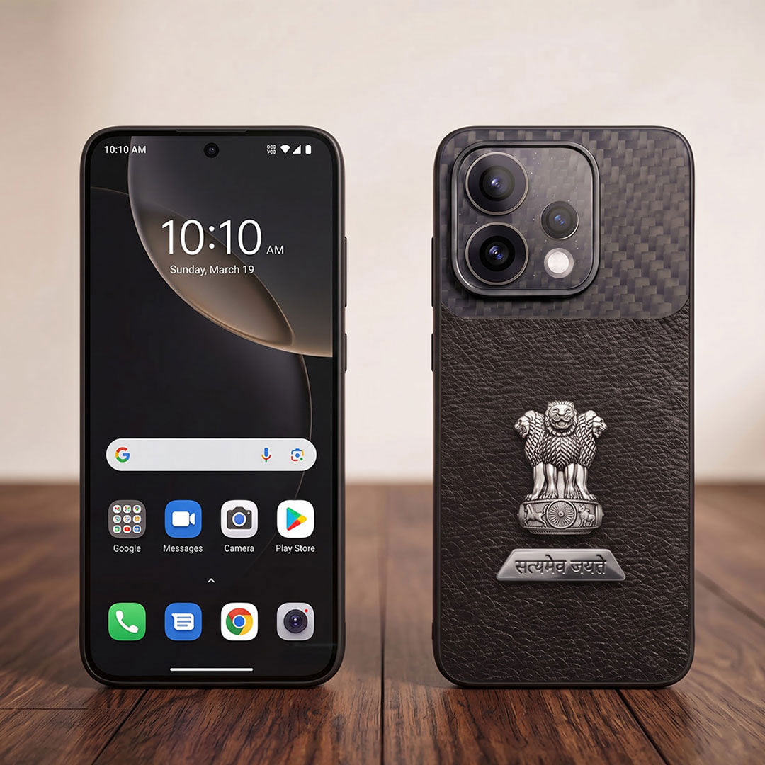 Oppo Reno 15 5G Satyamev Jayate 2-in-1 Emblem Carbon Fiber Leather Phone Case