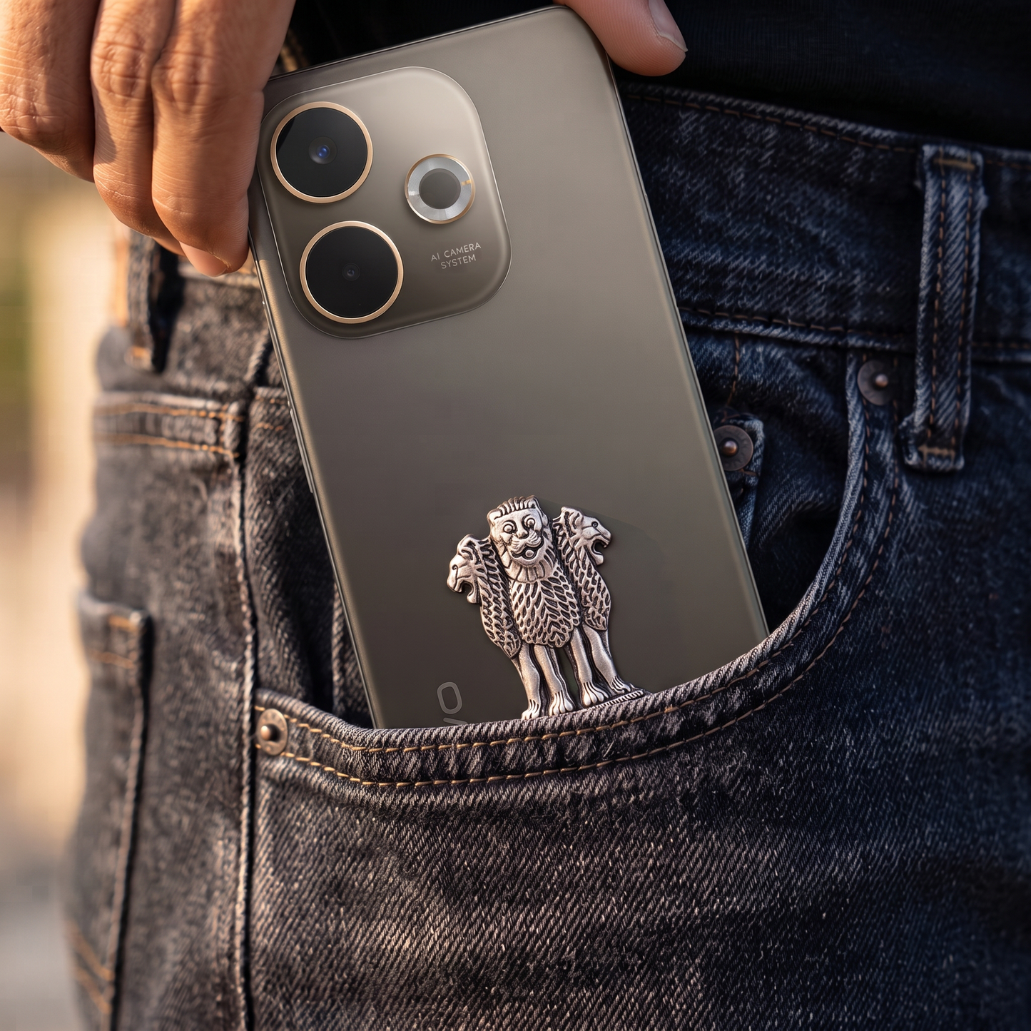 OPPO A5 Pro 5G Compatible Satyamev Jayate 3D Metal Emblem Sticker