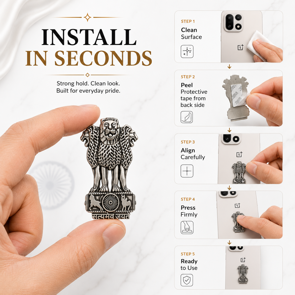 Vivo Y300 5G Compatible Satyamev Jayate 3D Metal Emblem Sticker