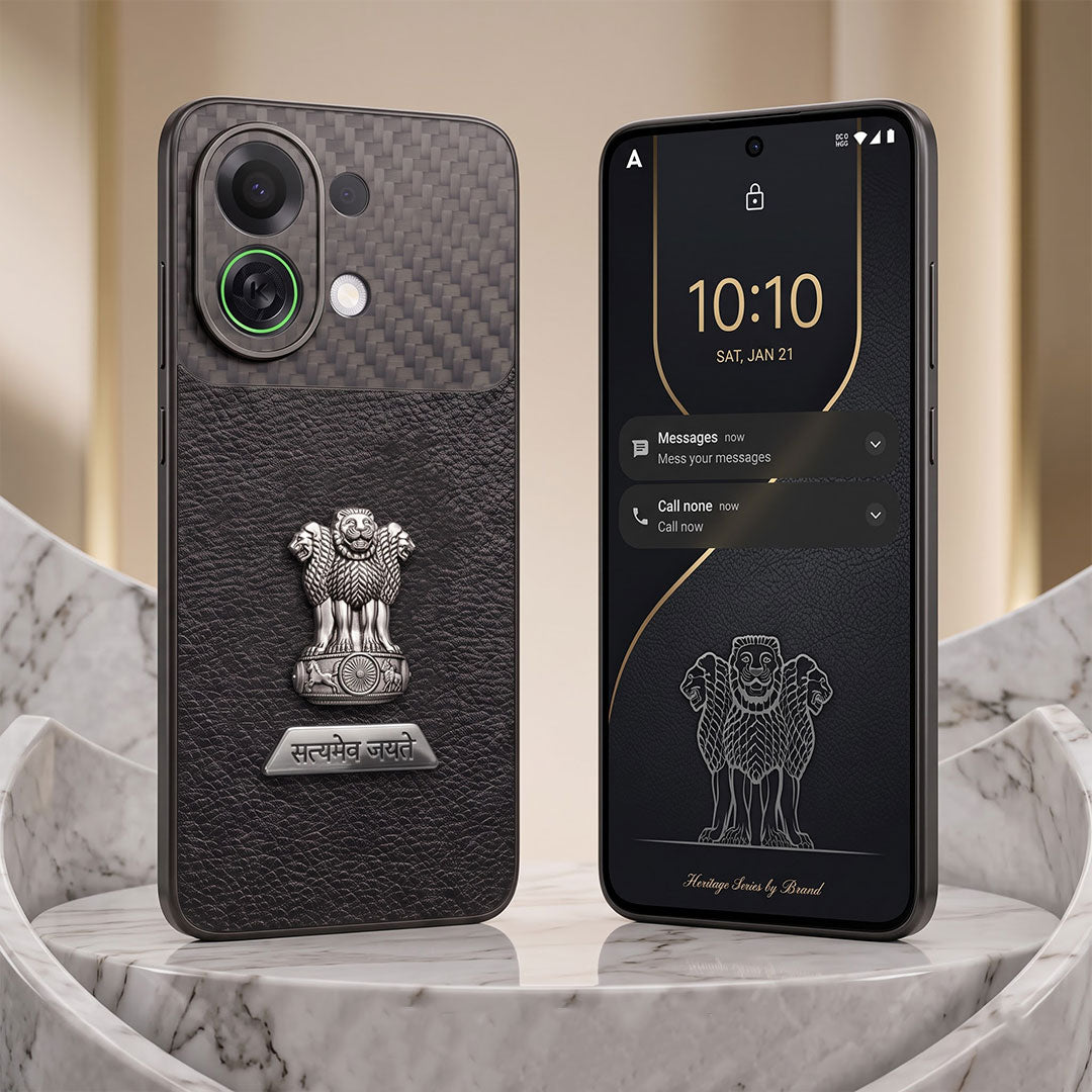 Oppo K13 Turbo 5G Satyamev Jayate 2-in-1 Emblem Carbon Fiber Leather Phone Case