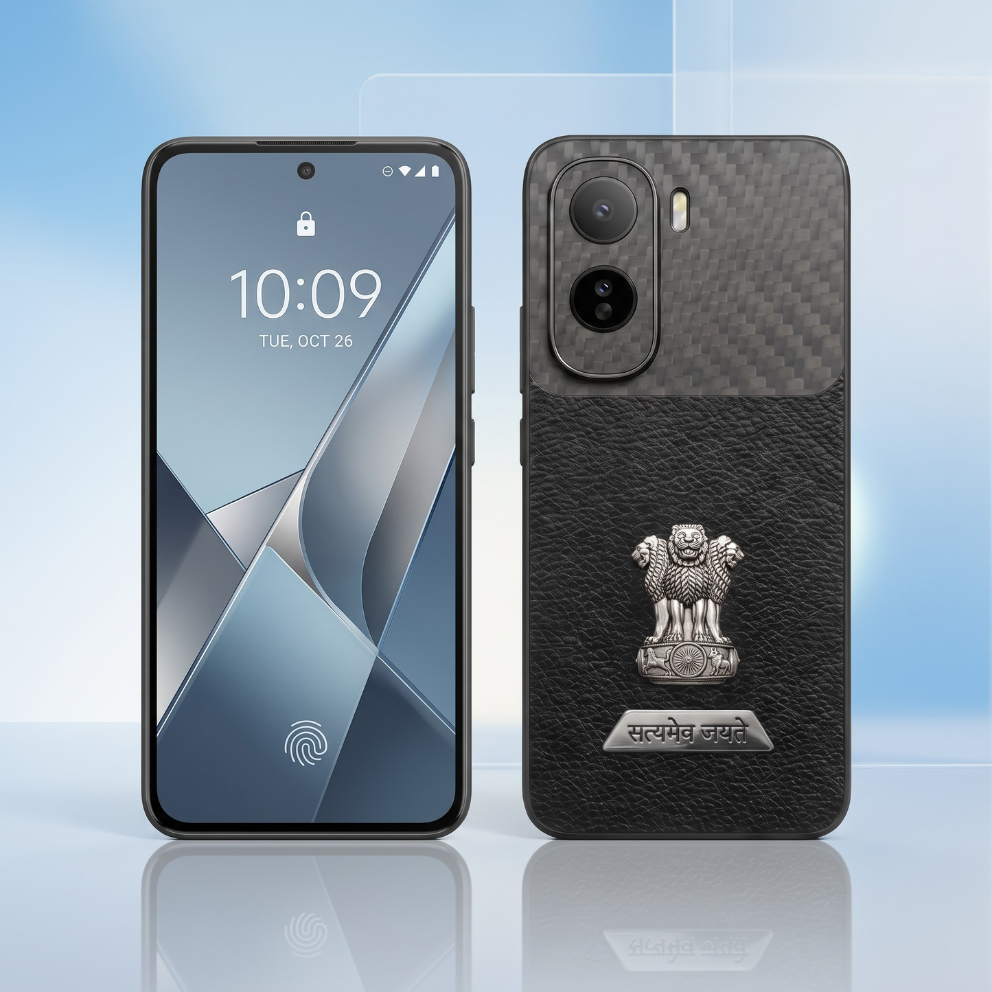 Vivo T5 Pro 5G Satyamev Jayate 2-in-1 Emblem Carbon Fiber Leather Phone Case