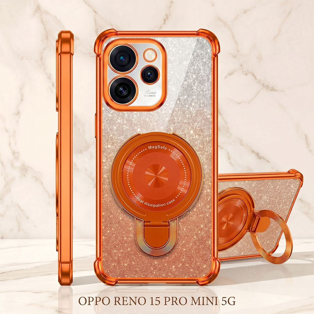 Oppo Reno 15 Pro Mini 5G Invincible Bracket Ring Stand Shimmer Airbag Cosmic Orange Case