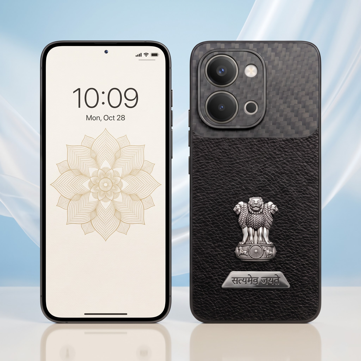Vivo T5x 5G Satyamev Jayate 2-in-1 Emblem Carbon Fiber Leather Phone Case