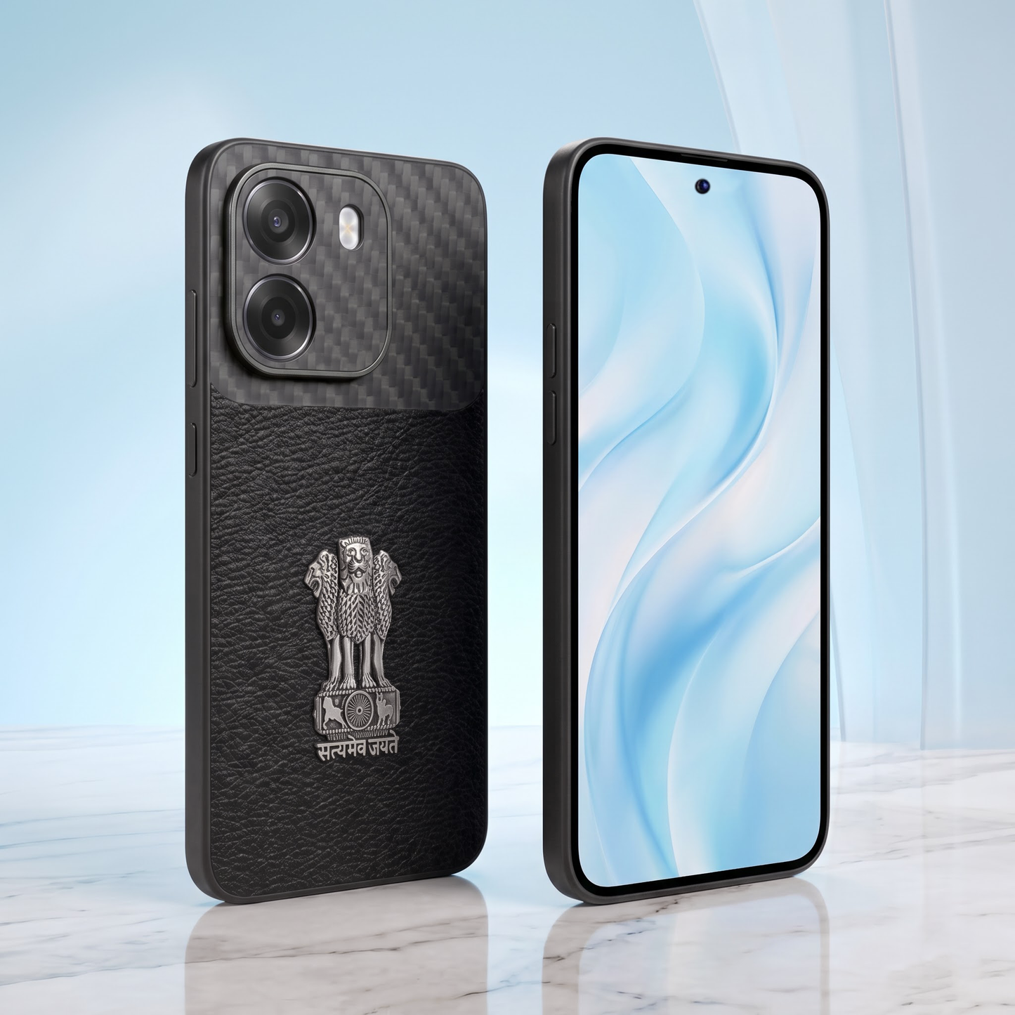 Oppo K14 5G Satyamev Jayate Carbon Fiber Leather Hybrid Phone Case