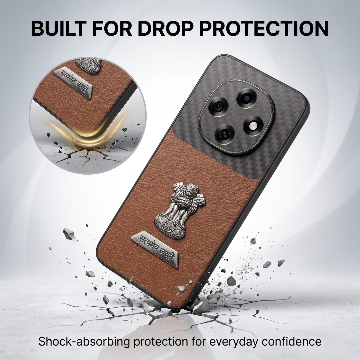 Oppo F31 Pro 5G Satyamev Jayate 2-in-1 Emblem Carbon Fiber Leather Phone Case