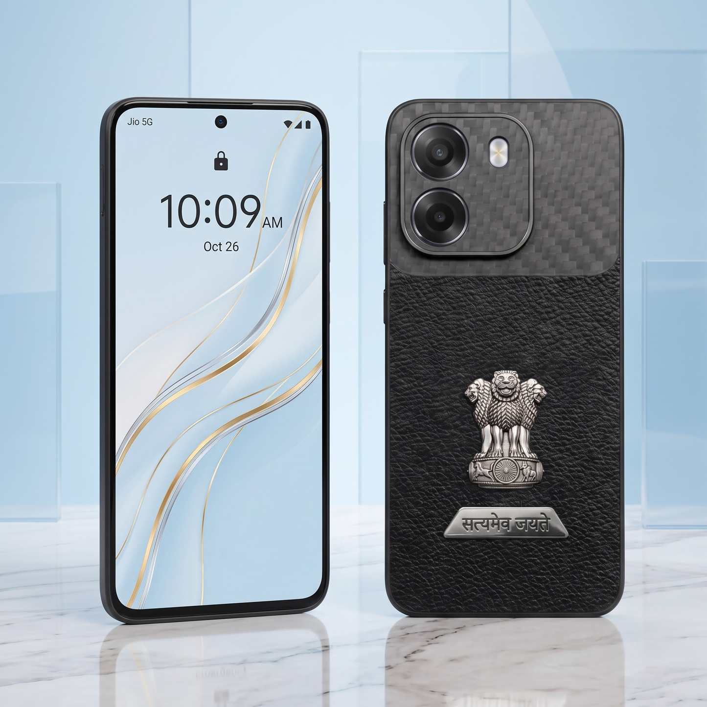 Oppo K14 5G Satyamev Jayate 2-in-1 Emblem Carbon Fiber Leather Phone Case