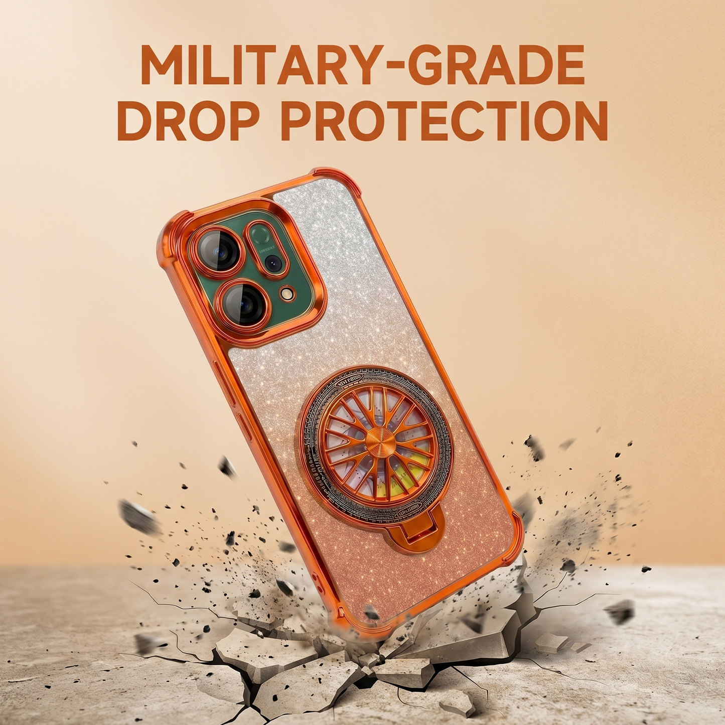 Oppo Reno 14 5G Stress Buster Wheel Rotating Shimmer Airbag Cosmic Orange Case