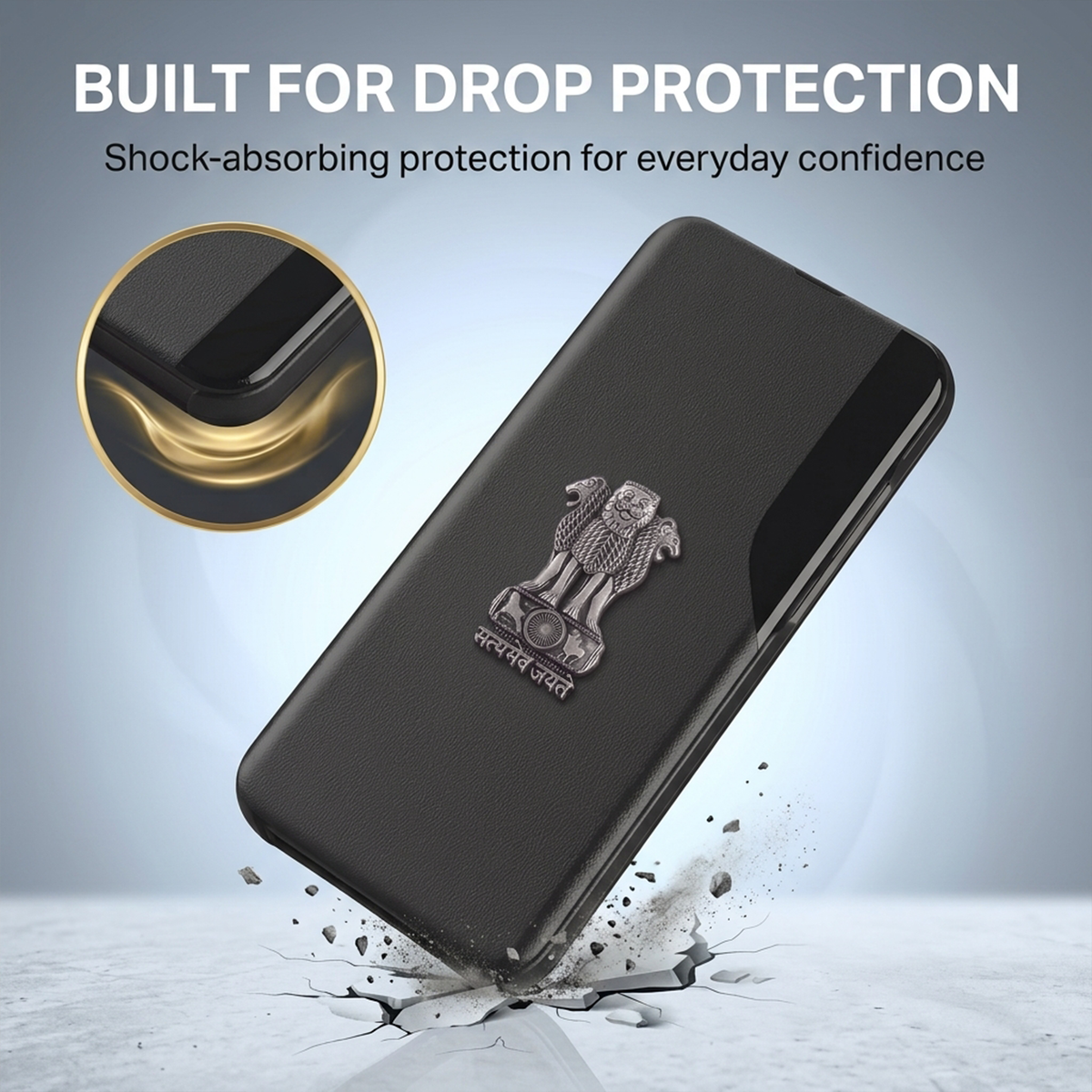 Vivo T2 Pro 5G Metal Emblem Satyamev Jayate Half Window Leather Flip Case