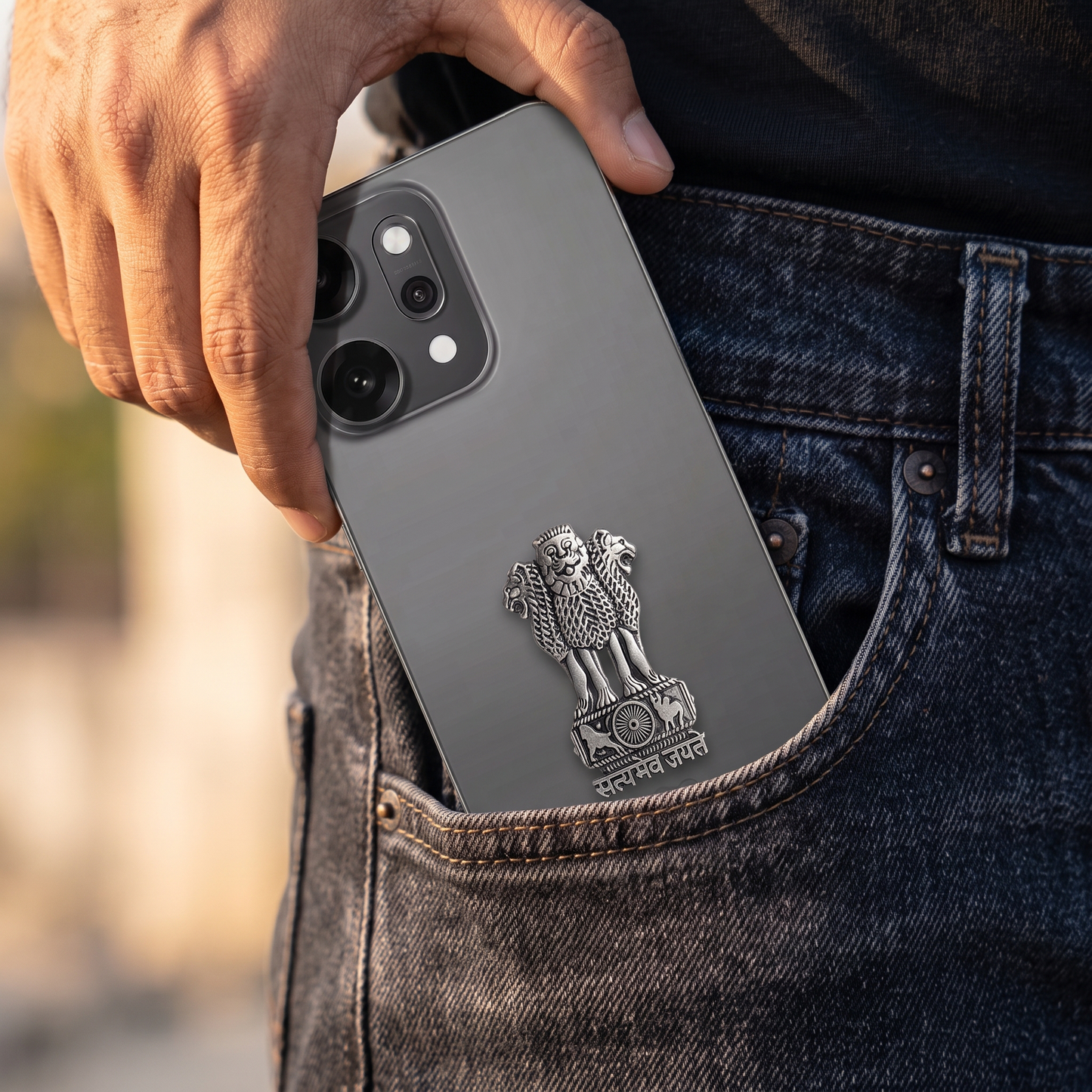 OPPO Reno 14 Pro 5G Compatible Satyamev Jayate 3D Metal Emblem Sticker
