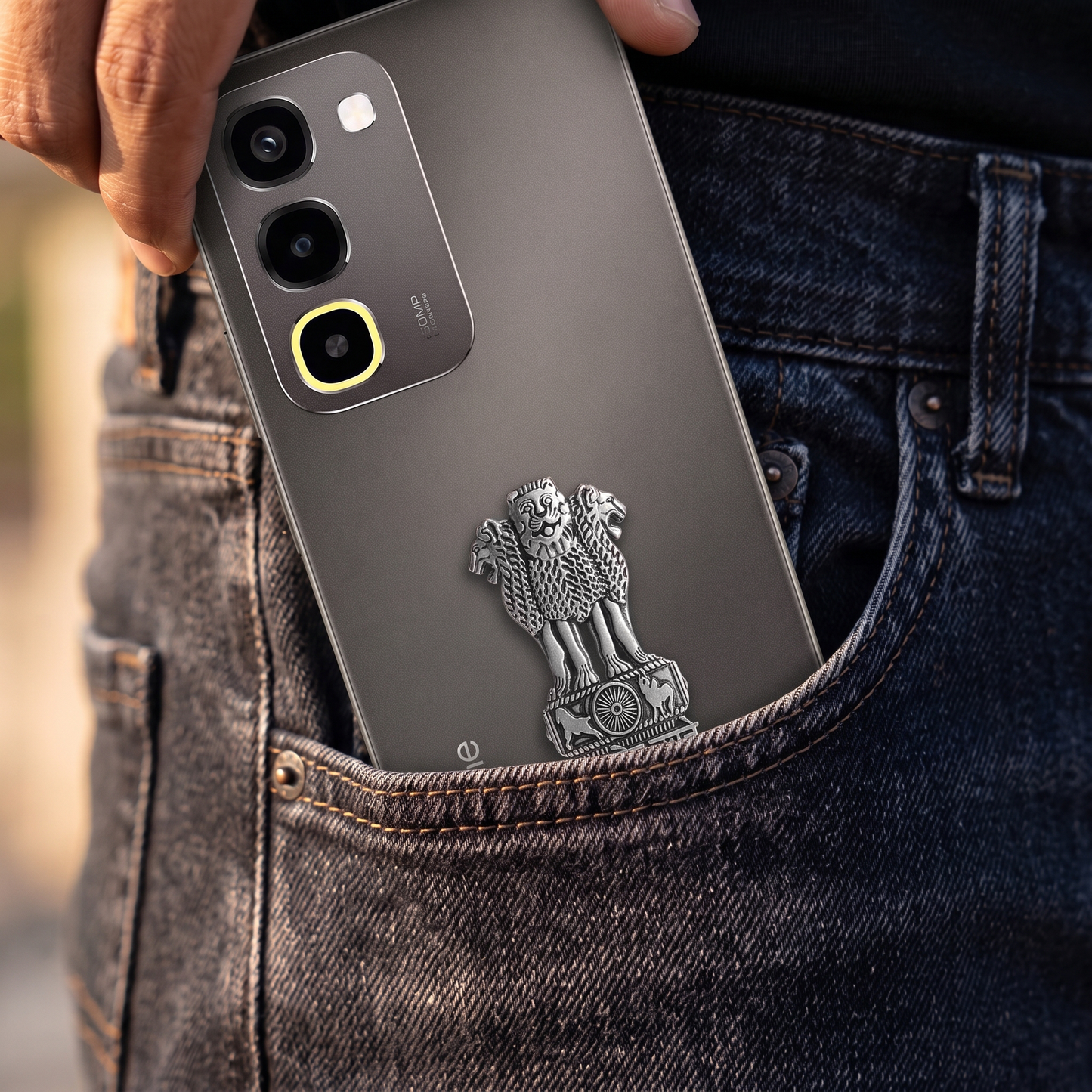 Realme P4R 5G Compatible Satyamev Jayate 3D Metal Emblem Sticker