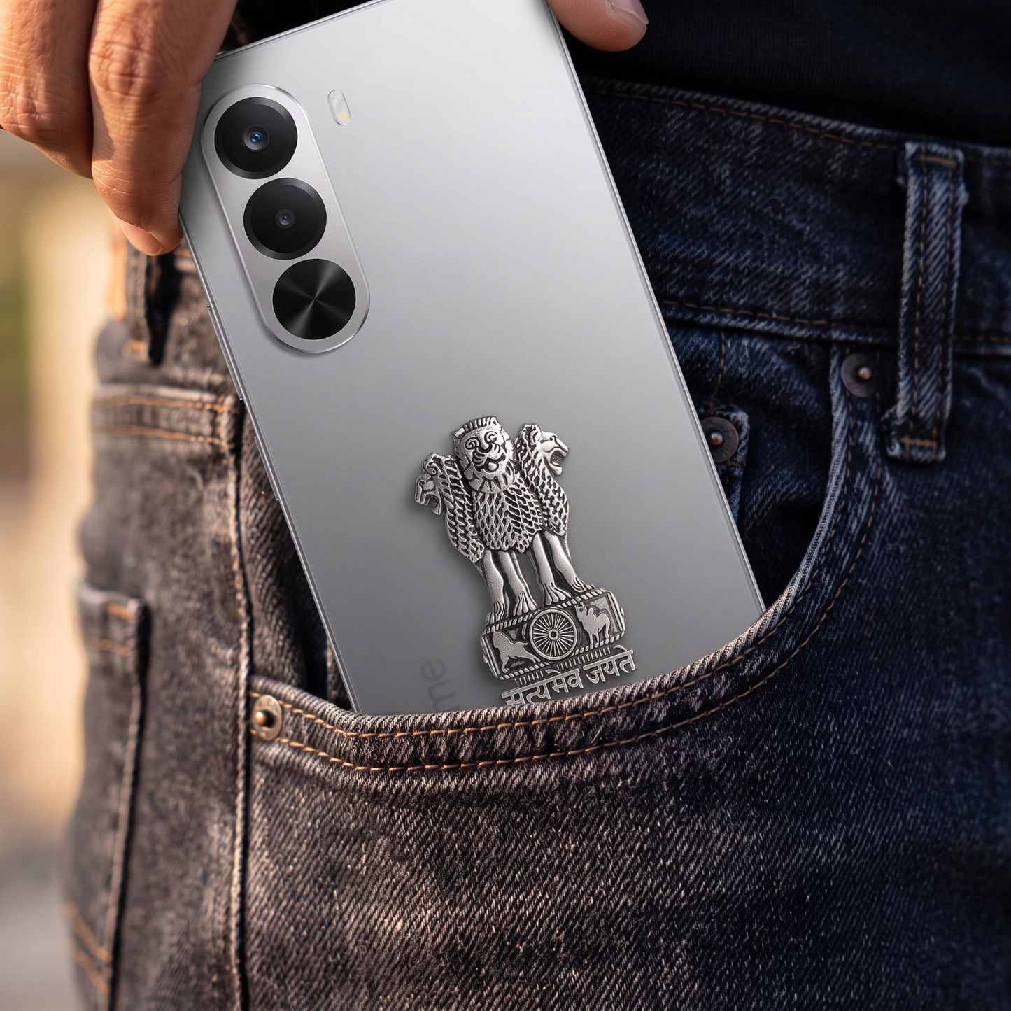 Realme P4X 5G Compatible Satyamev Jayate 3D Metal Emblem Sticker