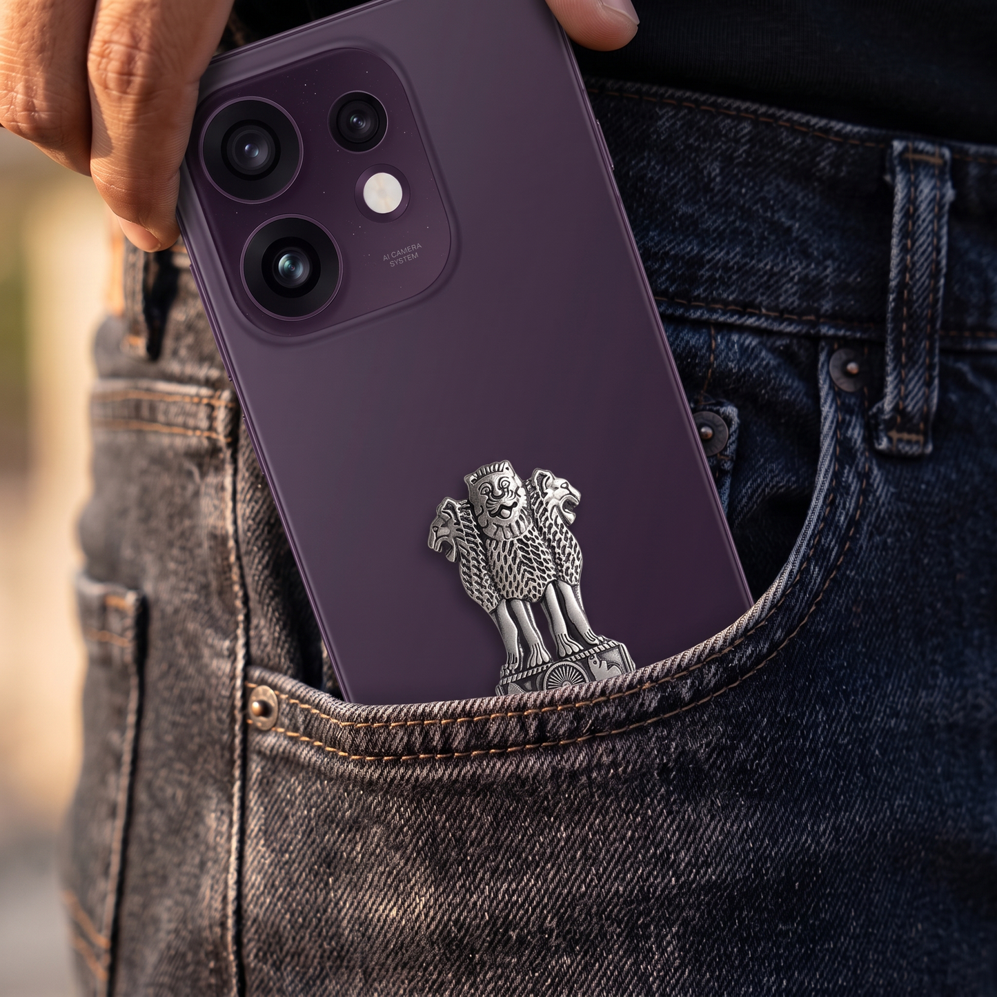 Oppo Reno 16 5G Compatible Satyamev Jayate 3D Metal Emblem Sticker