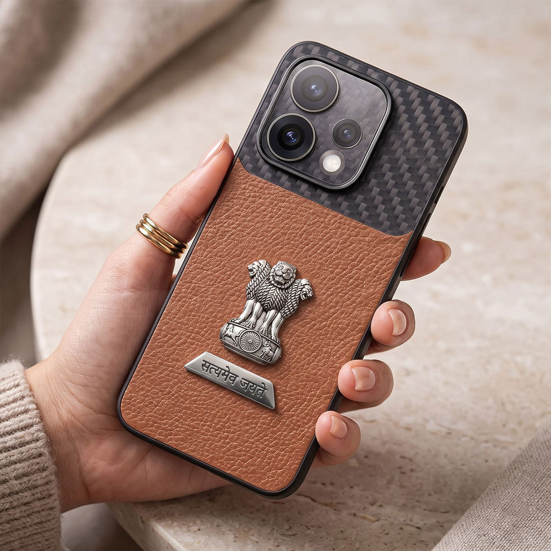 Oppo Reno 15 5G Satyamev Jayate 2-in-1 Emblem Carbon Fiber Leather Phone Case