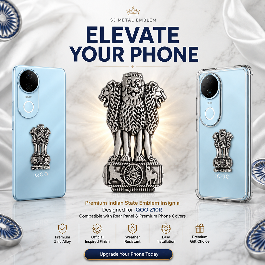 iQOO Z10R 5G Compatible Satyamev Jayate 3D Metal Emblem Sticker