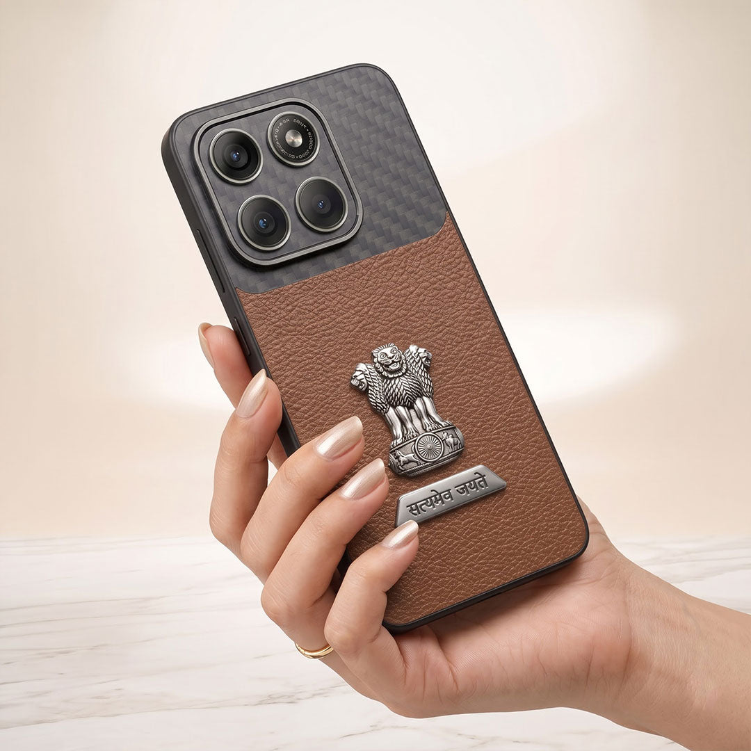 Motorola Edge 60 Pro 5G Satyamev Jayate 2-in-1 Emblem Carbon Fiber Leather Phone Case