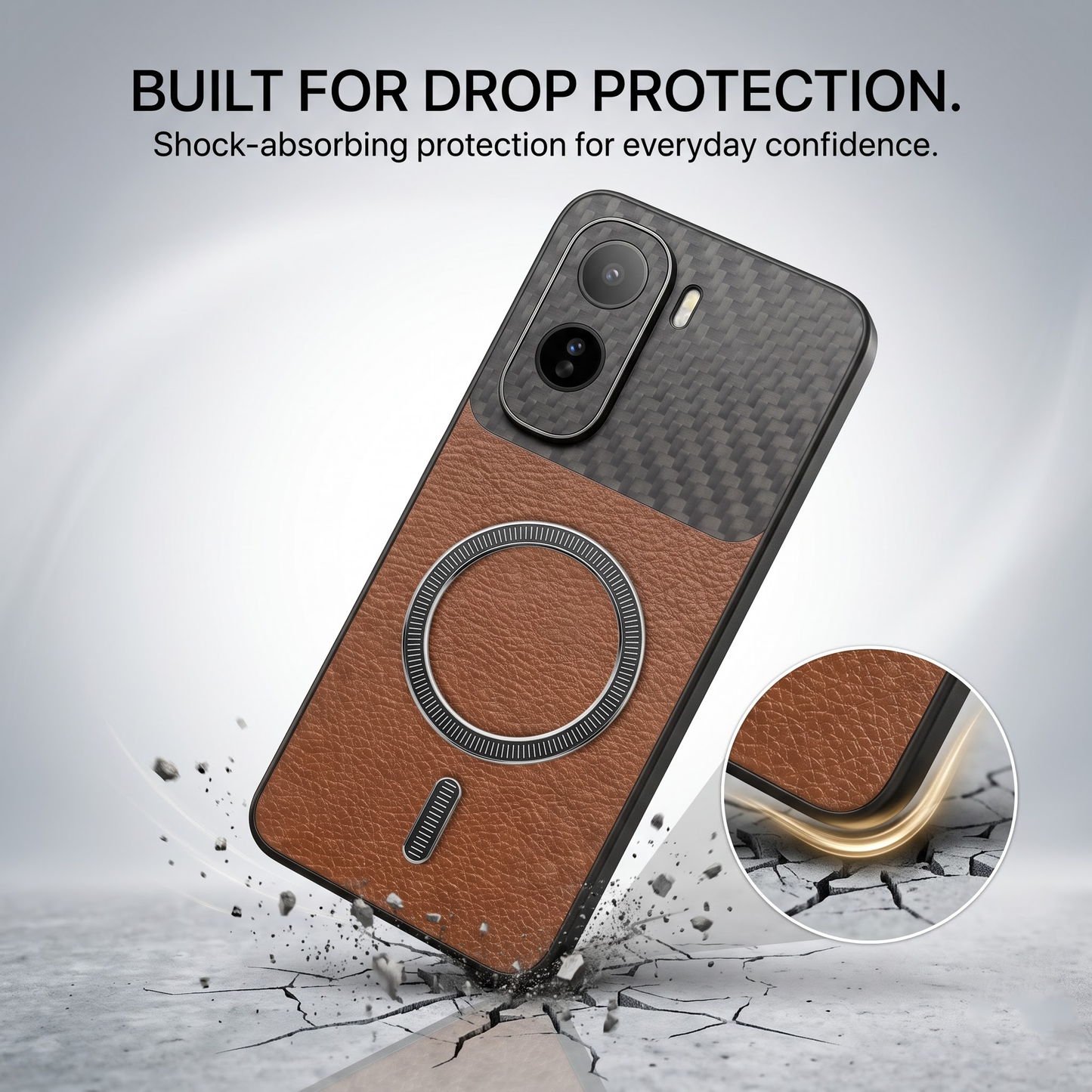 Vivo T5 Pro 5G Carbon Fiber Leather Hybrid MagSafe Magnetic Case