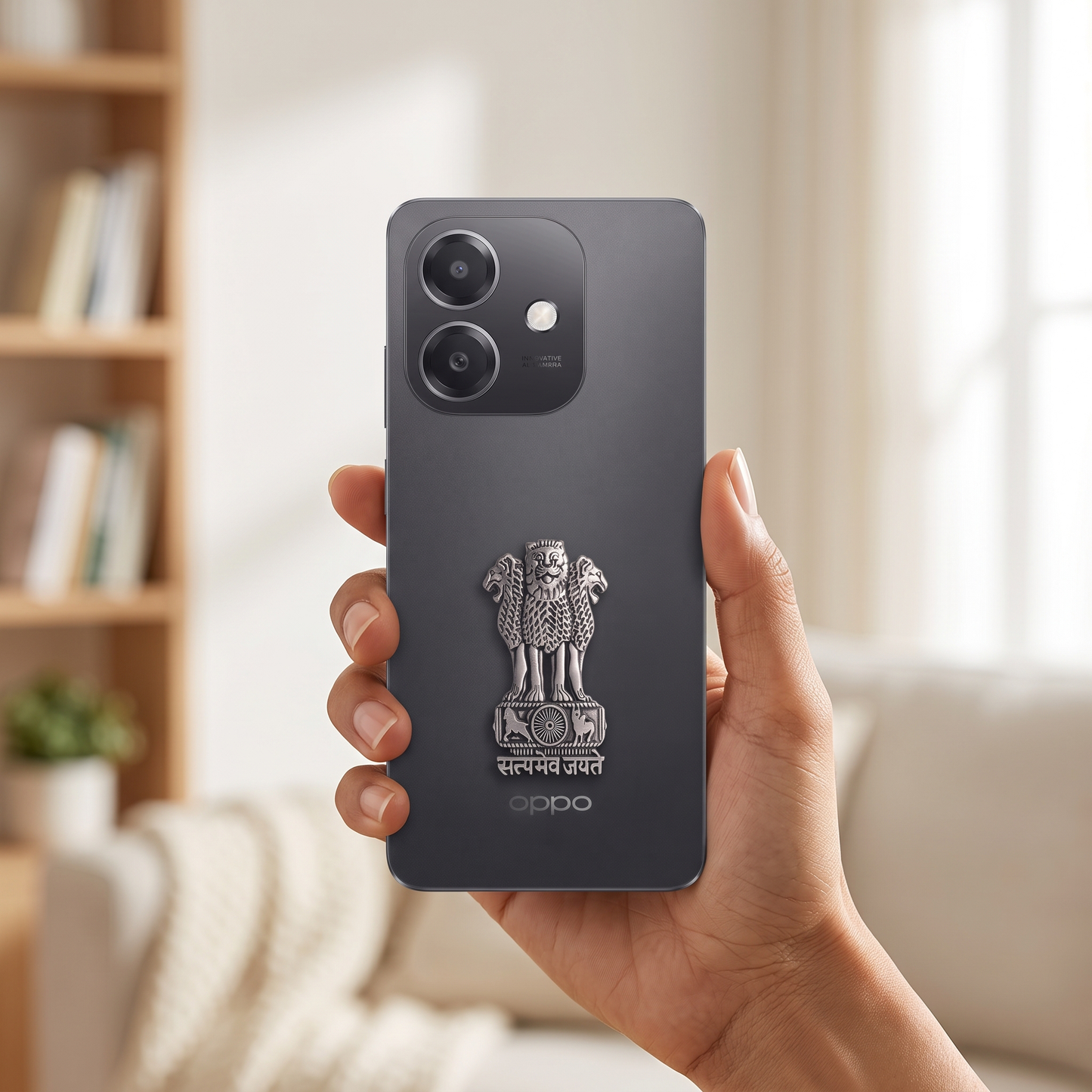 Oppo A3x 5G Compatible Satyamev Jayate 3D Metal Emblem Sticker