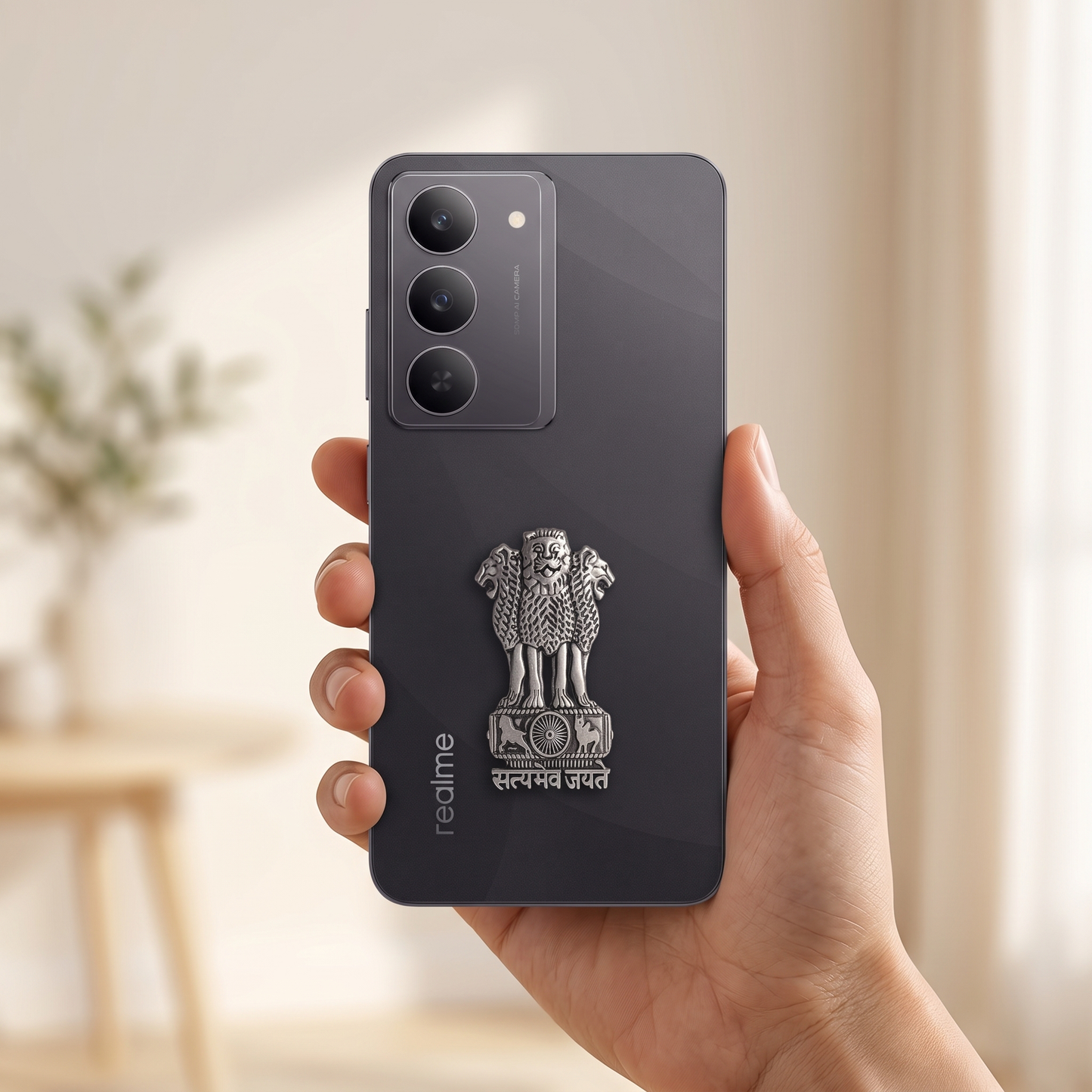Realme 14X 5G Compatible Satyamev Jayate 3D Metal Emblem Sticker