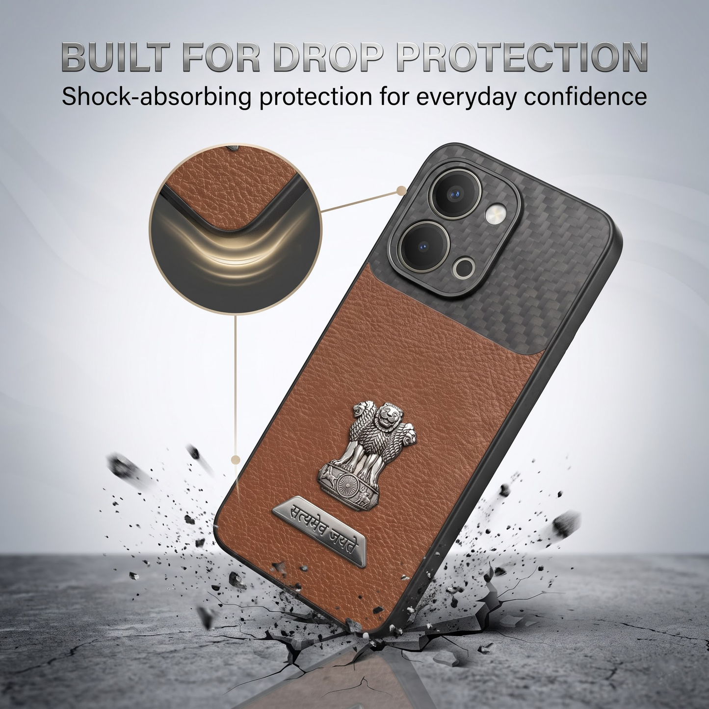 Vivo T5x 5G Satyamev Jayate 2-in-1 Emblem Carbon Fiber Leather Phone Case
