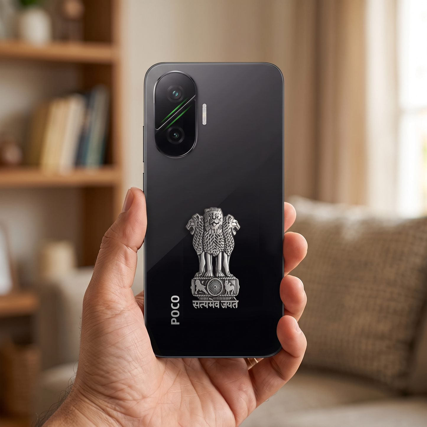 POCO F7 5G Compatible Satyamev Jayate 3D Metal Emblem Sticker