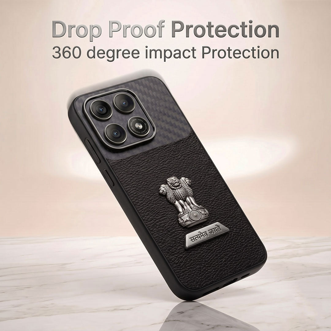 Motorola Edge 70 Pro 5G Satyamev Jayate 2-in-1 Emblem Carbon Fiber Leather Phone Case