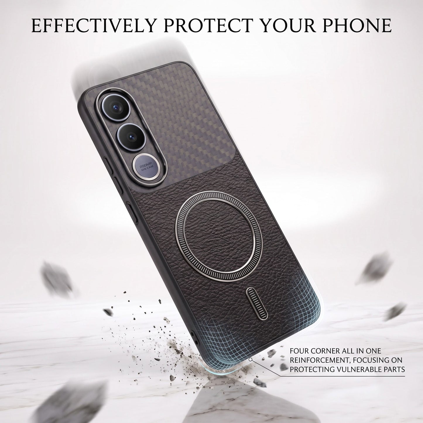 Vivo V70 FE 5G Carbon Fiber Leather Hybrid MagSafe Magnetic Case