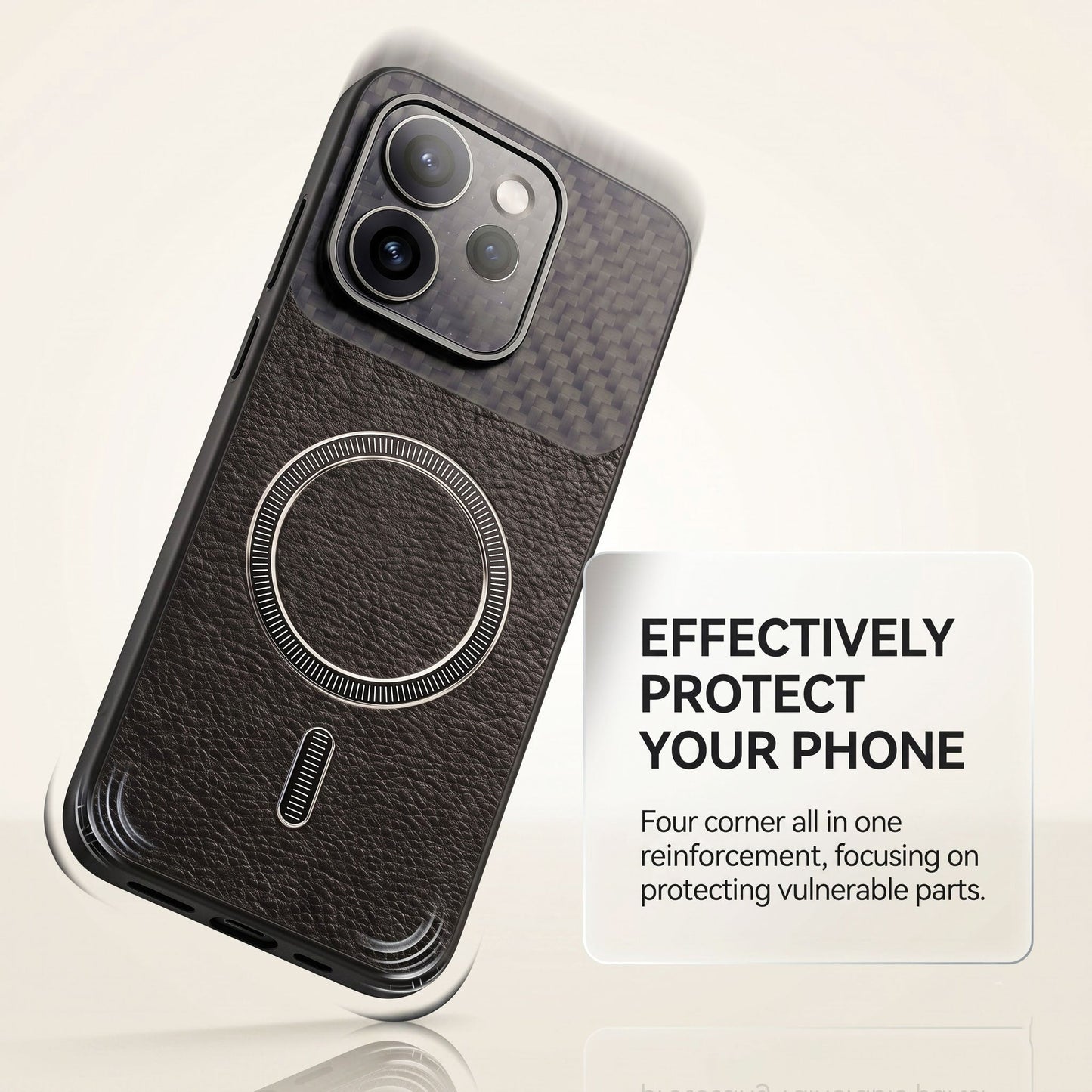 Oppo Reno 15 Pro Mini 5G Carbon Fiber Leather Hybrid MagSafe Magnetic Case