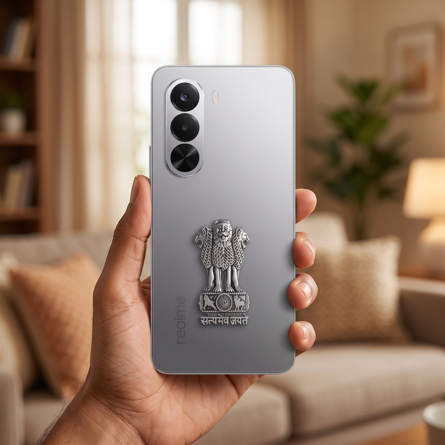 Realme P4X 5G Compatible Satyamev Jayate 3D Metal Emblem Sticker