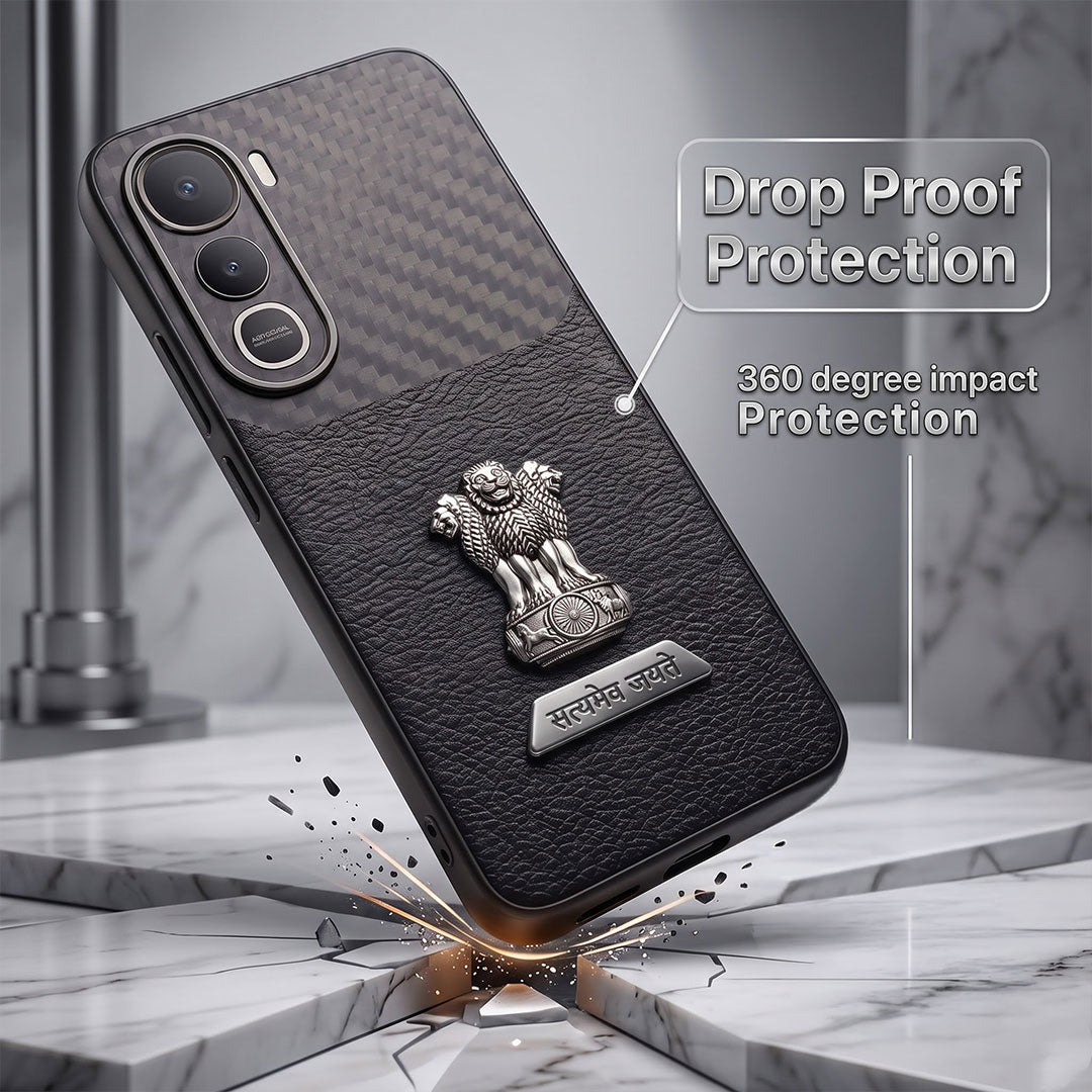 Vivo Y400 Pro 5G Satyamev Jayate 2-in-1 Emblem Carbon Fiber Leather Phone Case