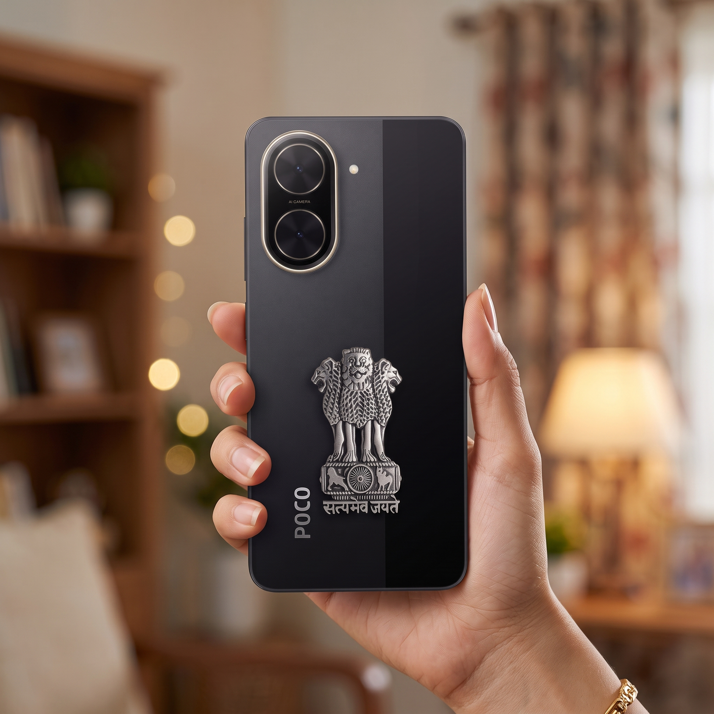 POCO C71 5G Compatible Satyamev Jayate 3D Metal Emblem Sticker