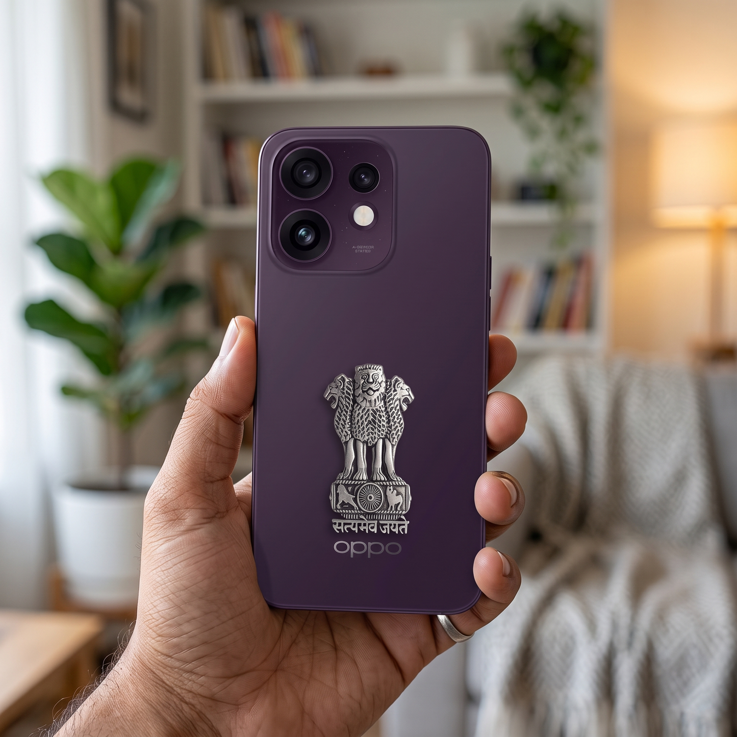 Oppo Reno 16 5G Compatible Satyamev Jayate 3D Metal Emblem Sticker