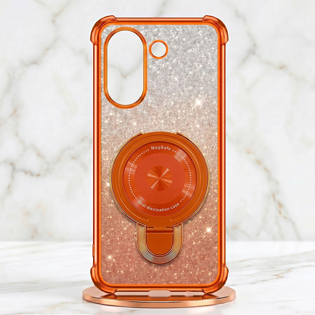 Vivo V60e 5G Invincible Bracket Ring Stand Shimmer Airbag Cosmic Orange Case