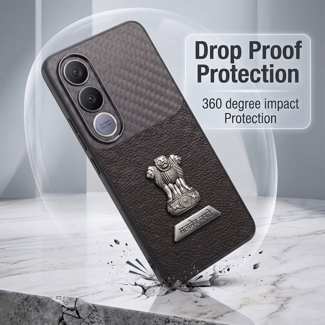 Vivo V70 FE 5G Satyamev Jayate 2-in-1 Emblem Carbon Fiber Leather Phone Case