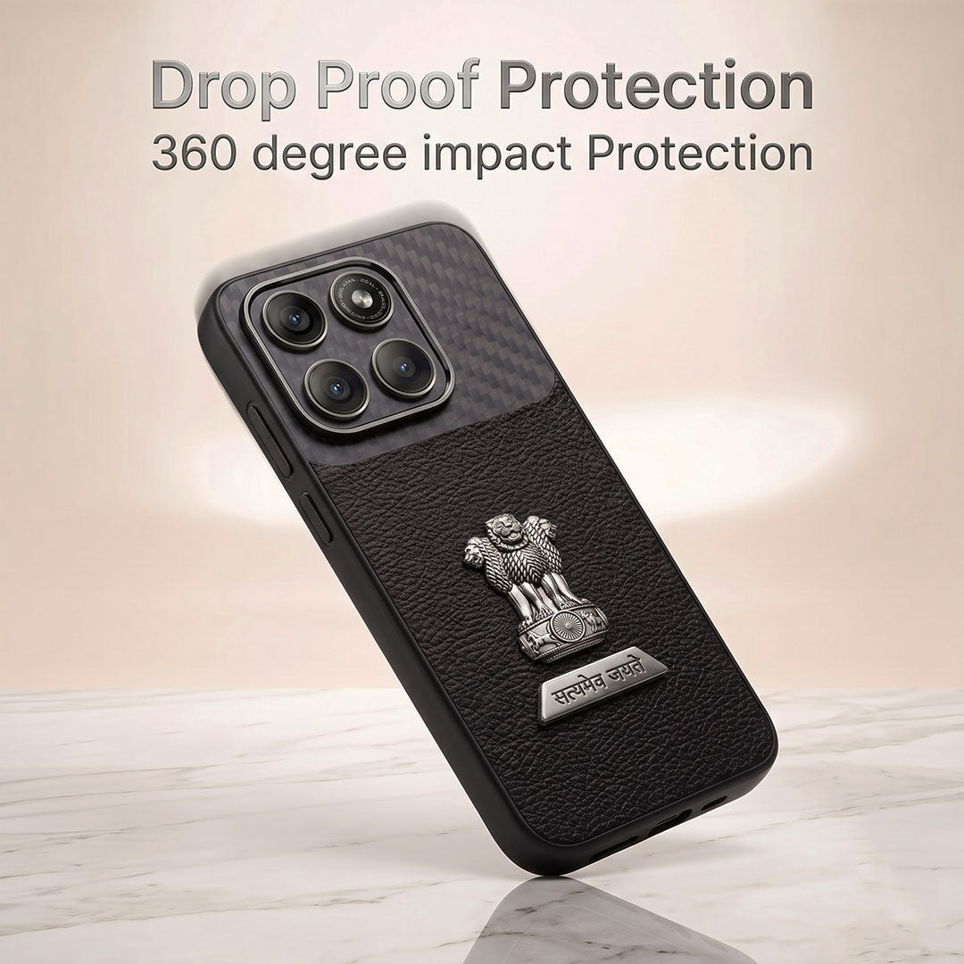 Motorola Edge 70 5G Satyamev Jayate 2-in-1 Emblem Carbon Fiber Leather Phone Case