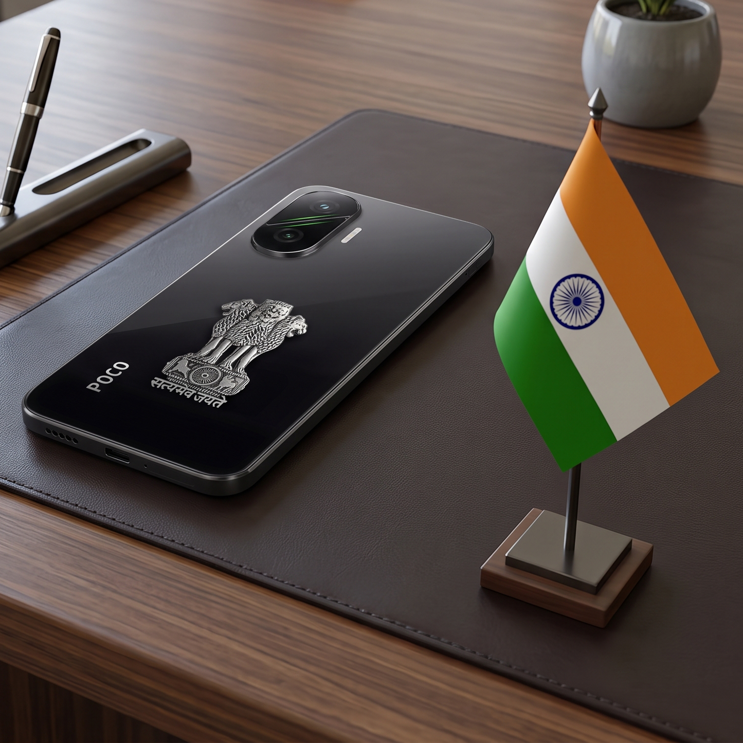 POCO F7 5G Compatible Satyamev Jayate 3D Metal Emblem Sticker