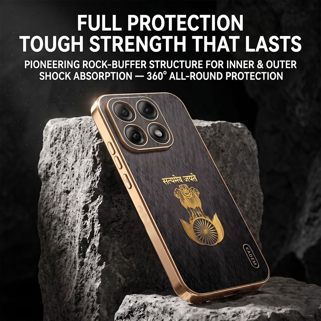 Motorola Edge 70 Pro 5G Satyamev Jayate 3D Electroplated Frame Gold Thread Pattern Hard Back Case