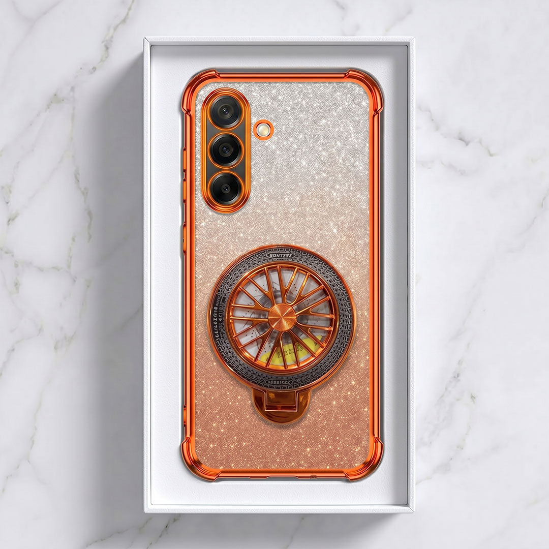 Samsung Galaxy A36 5G Stress Buster Wheel Rotating Shimmer Airbag Cosmic Orange Case