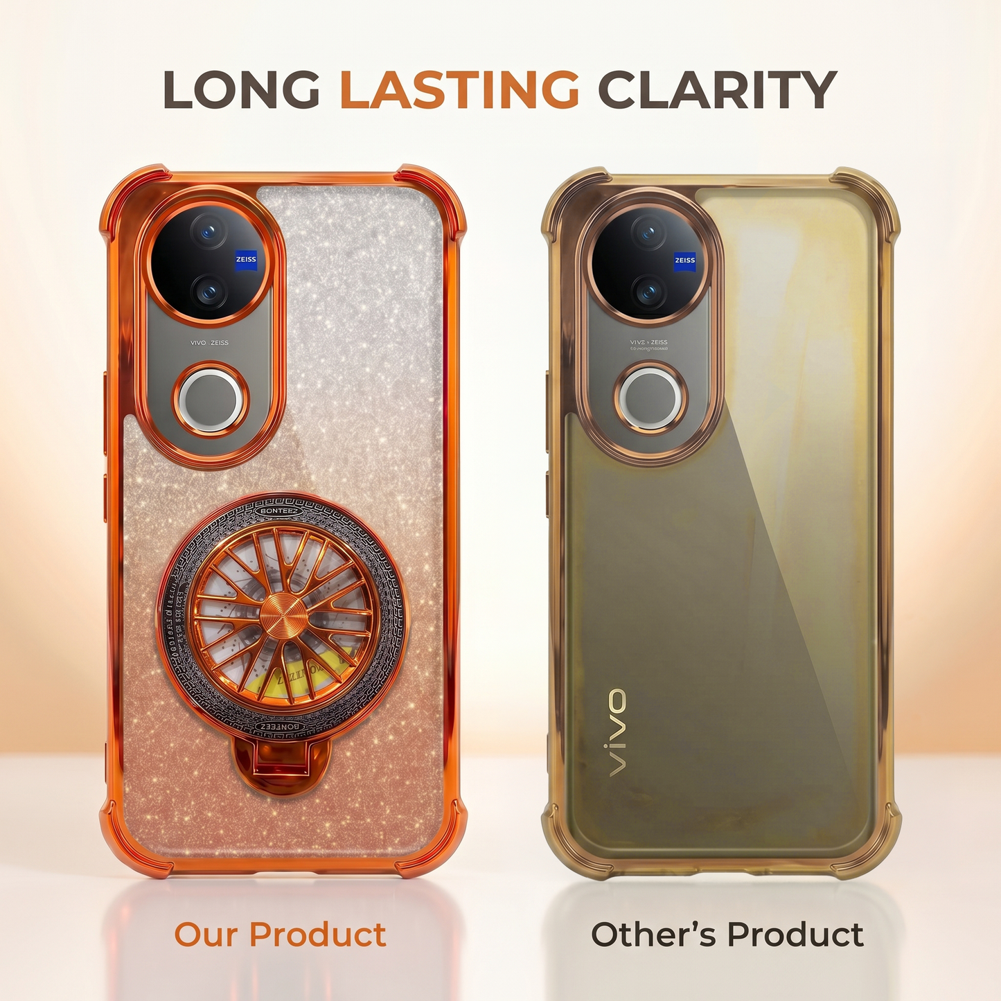 Vivo V50 5G Stress Buster Wheel Rotating Shimmer Airbag Cosmic Orange Case