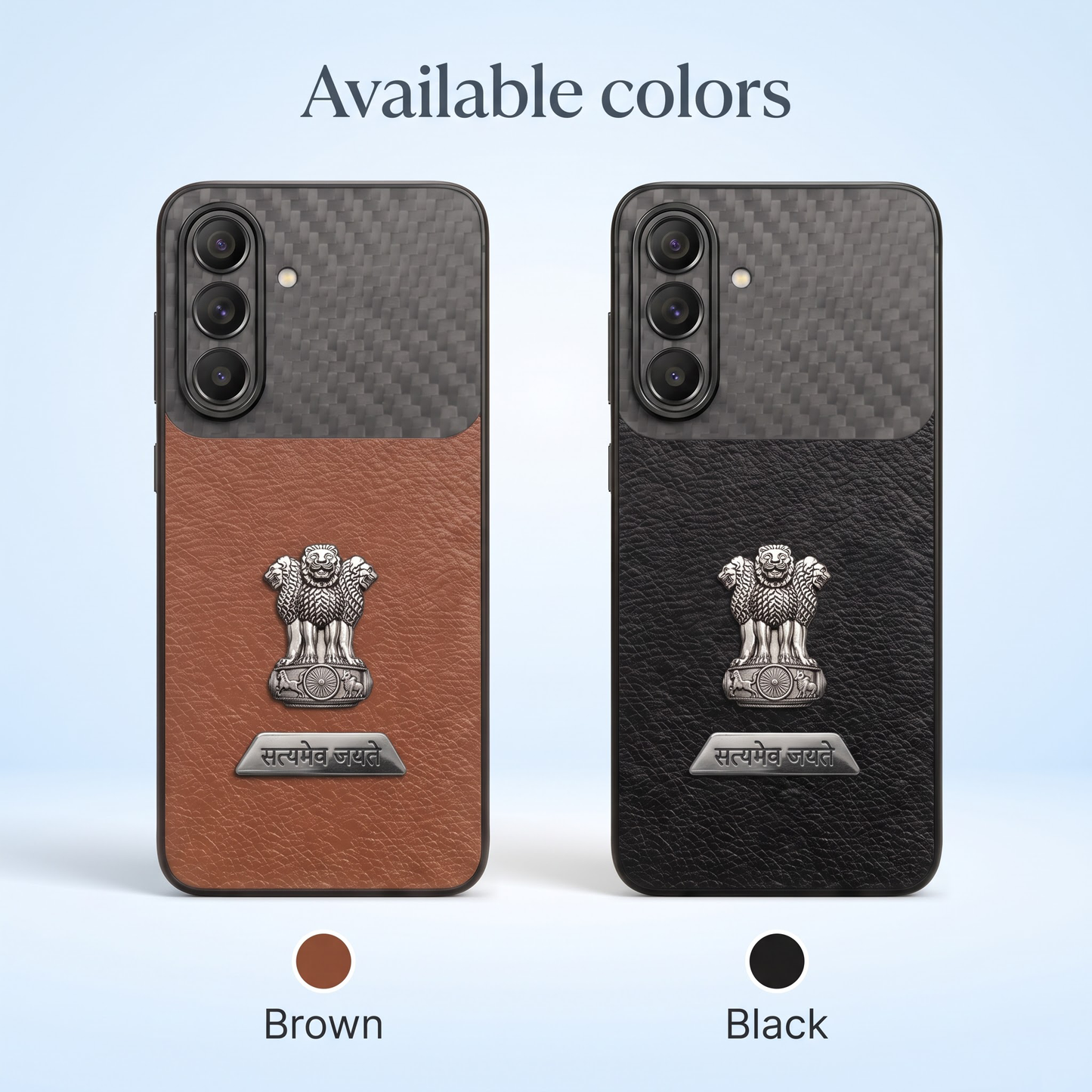 Samsung Galaxy A37 5G Satyamev Jayate 2-in-1 Emblem Carbon Fiber Leather Phone Case