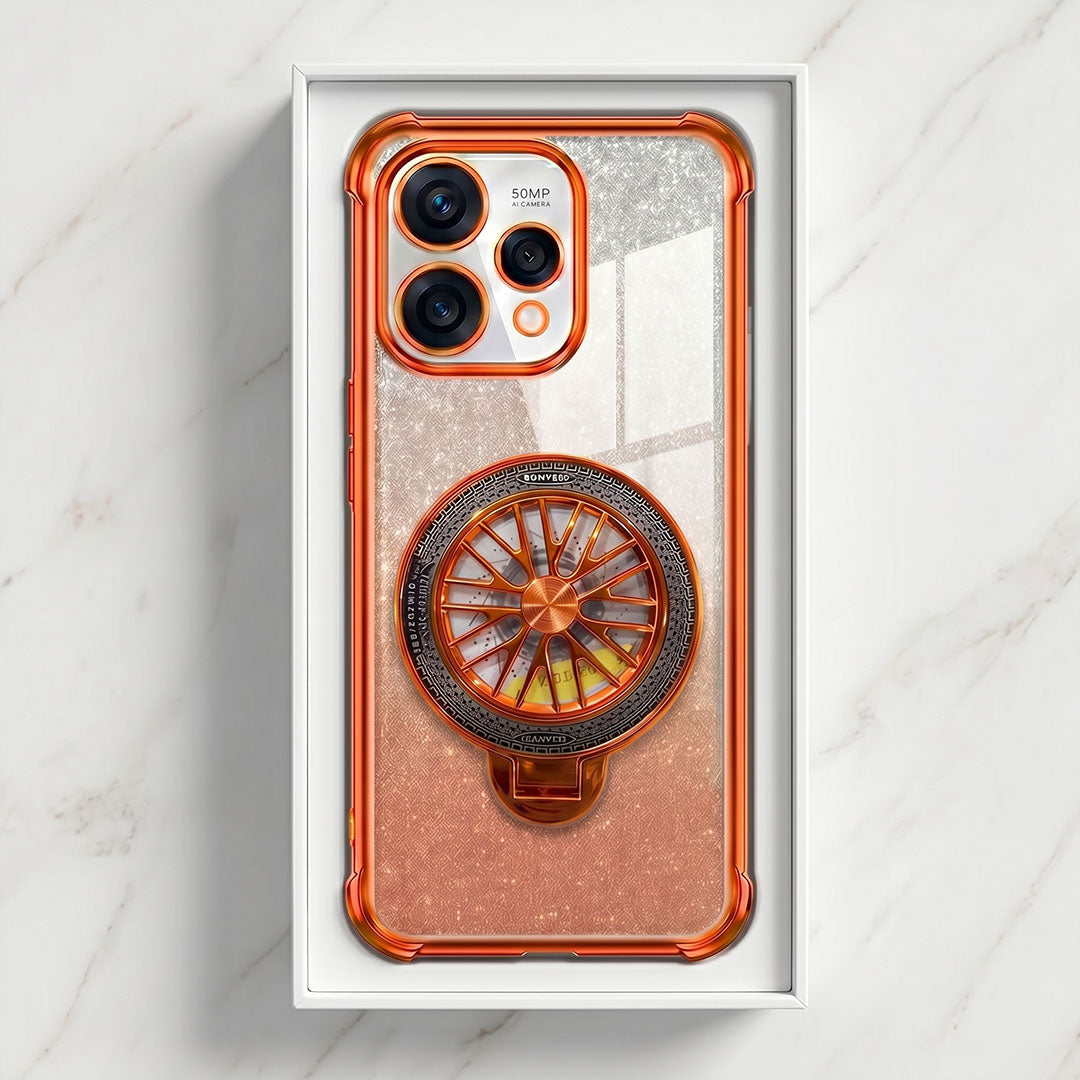 Oppo Reno 15 5G Stress Buster Wheel Rotating Shimmer Airbag Cosmic Orange Case